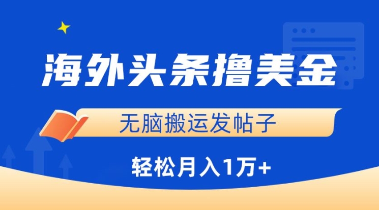 海外头条撸美金，无脑搬运发帖子，月入1万+，小白轻松掌握-启航188资源站