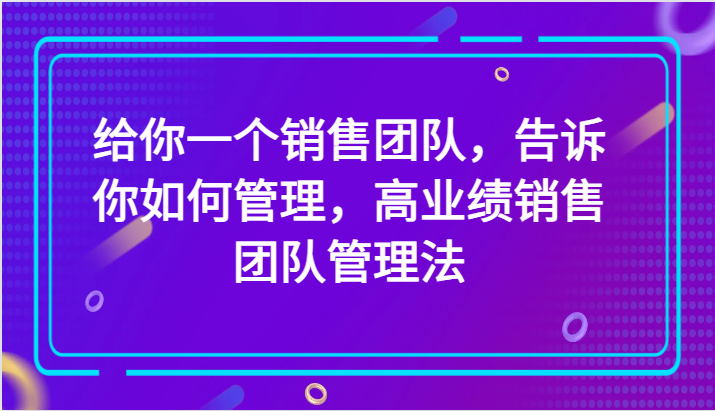 给你一个销售团队，告诉你如何管理，高业绩销售团队管理法（89节课）-启航188资源站