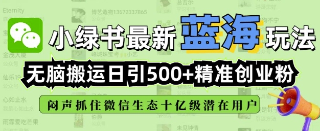 小绿书无脑搬运引流，全自动日引500精准创业粉，微信生态内又一个闷声发财的机会-启航188资源站